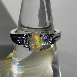 Ethiopian Welo Opal and Tanzanite Ring -- Size 5